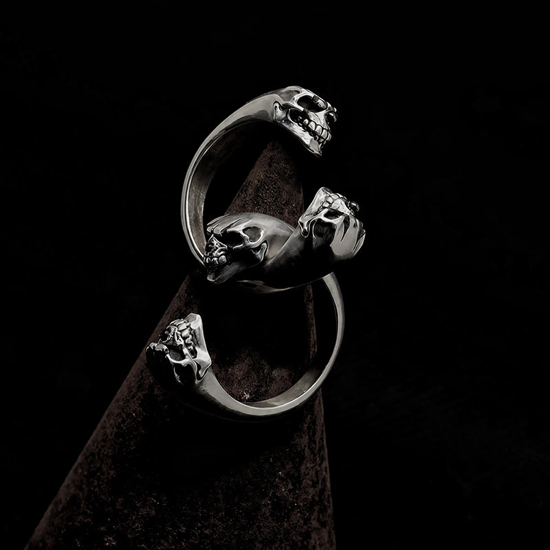 DOUBLE SKULLS PURE SILVER RING(SERR-236)