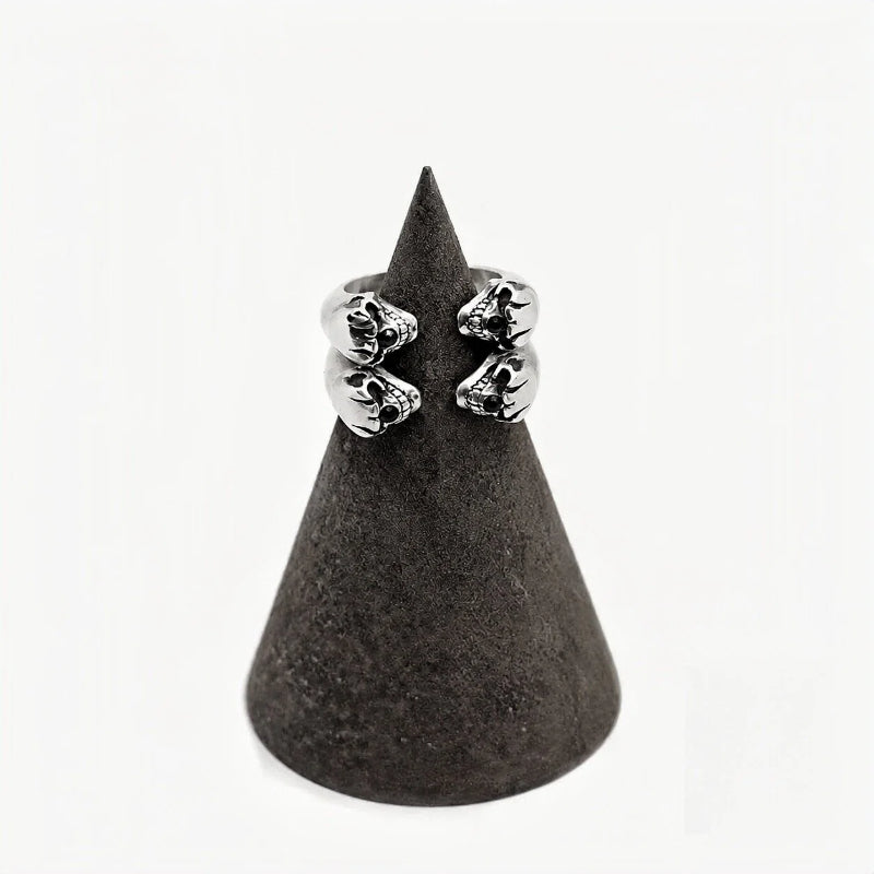 DOUBLE SKULLS PURE SILVER RING(SERR-236)