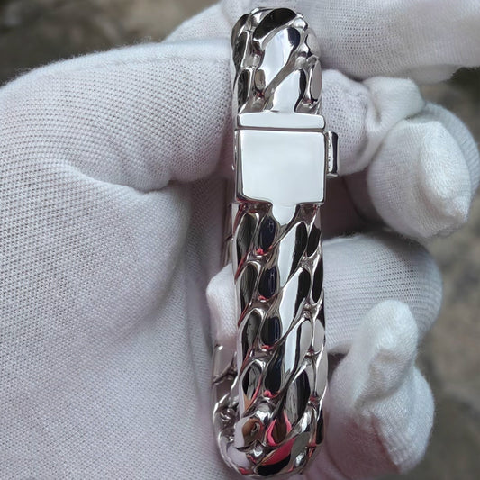 HANDCRAFTED PURE SILVER CUBAN CHAIN BRACELET(SERB-116)