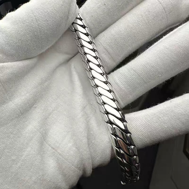 HANDCRAFTED PURE SILVER CUBAN CHAIN BRACELET(SERB-116)