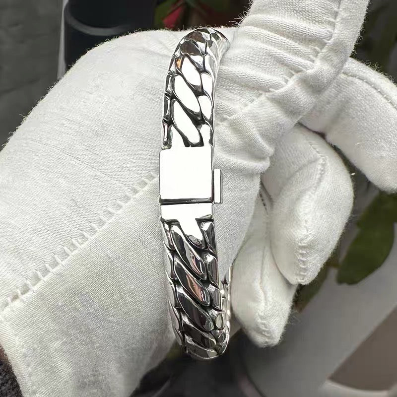 HANDCRAFTED PURE SILVER CUBAN CHAIN BRACELET(SERB-116)