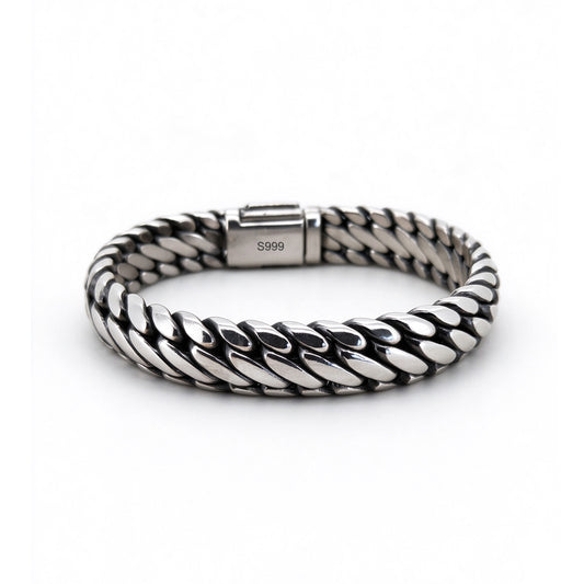 HANDCRAFTED PURE SILVER CUBAN CHAIN BRACELET(SERB-130)