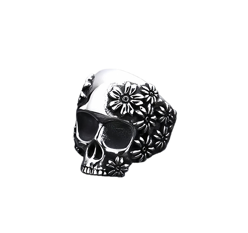 FLORAL SKULL STERLING SILVER RING(SERR-113)