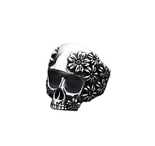 FLORAL SKULL STERLING SILVER RING(SERR-113)