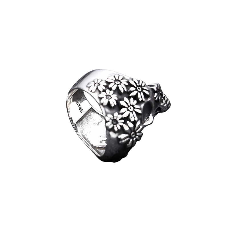 FLORAL SKULL STERLING SILVER RING(SERR-113)