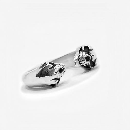 DOUBLE SKULLS PURE SILVER RING(SERR-236)