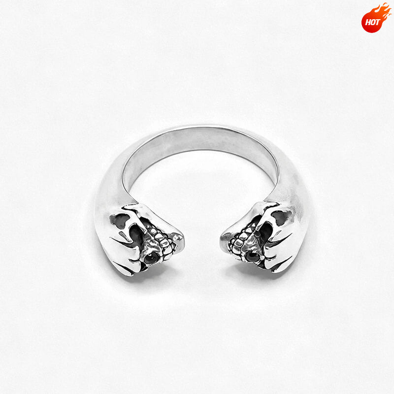 DOUBLE SKULLS PURE SILVER RING(SERR-236)
