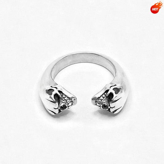 DOUBLE SKULLS PURE SILVER RING(SERR-236)