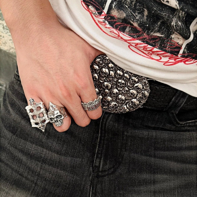 MOHICAN SKULL PURE SILVER RING(SERR-266)